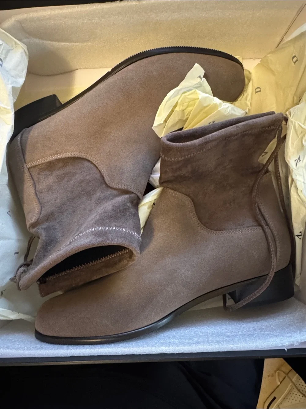Taupe Suede Women's Ankle Booties with Low Heel
